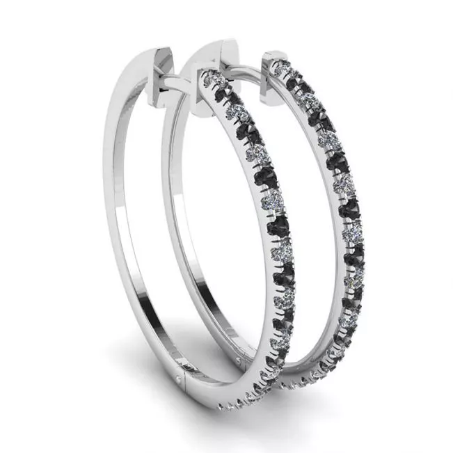 Pendientes Aro Diamantes Blancos y Negros Oro Blanco