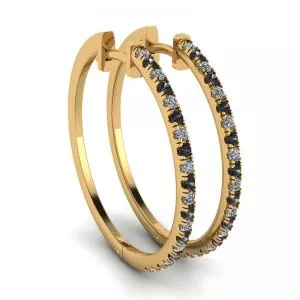 Pendientes Aro Diamantes Blancos y Negros Oro Amarillo