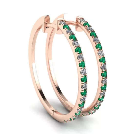 Aretes de Diamantes y Esmeraldas en Oro Rosa, Ampliar imagen 1