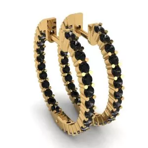 Pendientes de aro con diamantes negros en oro amarillo