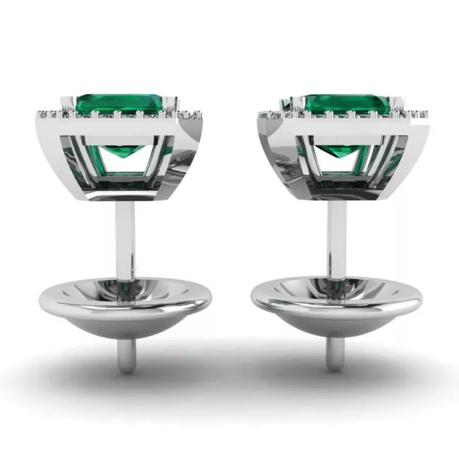 Aretes de Esmeralda de 2 quilates con Halo de Diamantes en Oro Blanco - Photo 1