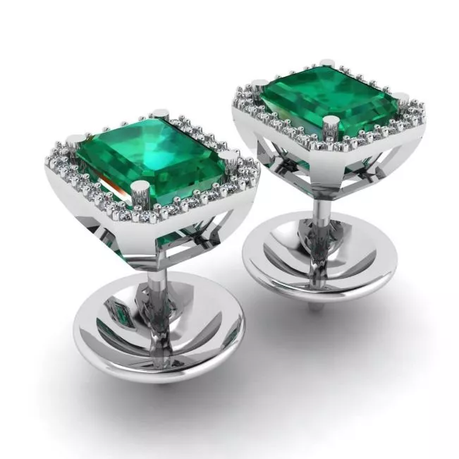 Aretes de Esmeralda de 2 quilates con Halo de Diamantes en Oro Blanco - Photo 2