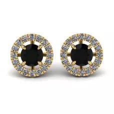 Aretes de diamantes negros de 5 mm con cubiertas de halo desmontables en oro amarillo
