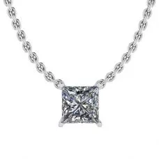 Collar Princesa Diamante Solitario en Cadena Fina Oro Blanco